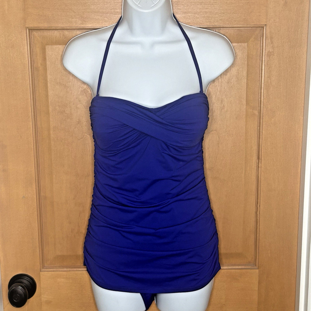 Tommy Bahama One Piece Swimsuit Size 6 Blue Ruched Strapless